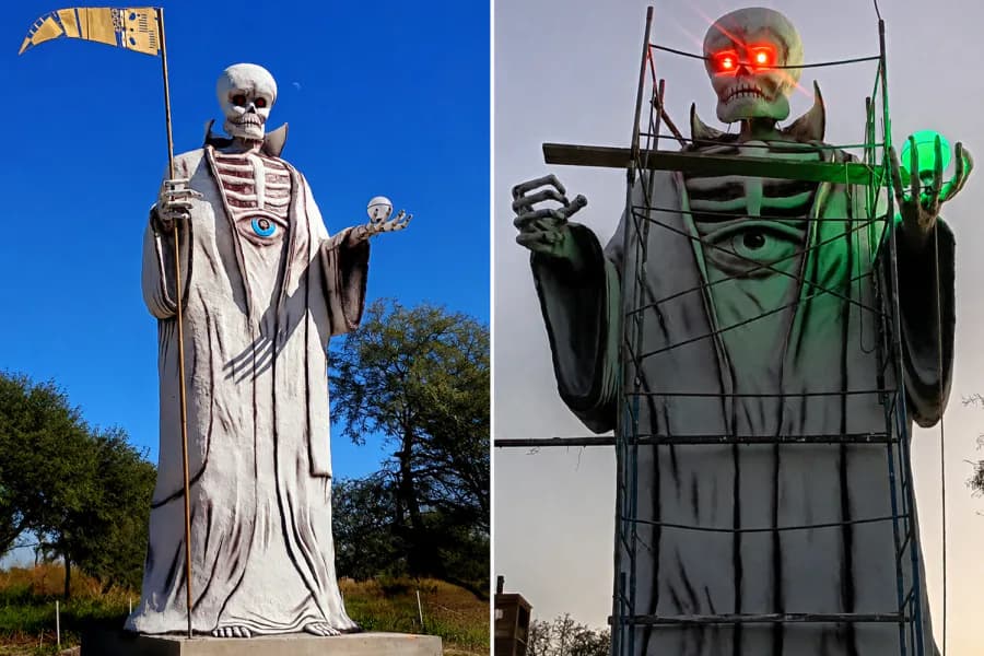 Finalizaron la imponente estatua de San La Muerte en La Bajada y se reaviva la polémica en toda la provincia