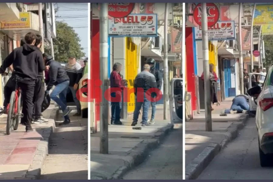 Un roce entre una moto y un remis terminó a las piñas en pleno centro santiagueño