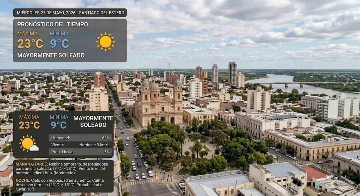 Cielo limpio y sol radiante: el pronóstico para este miércoles en Santiago del Estero