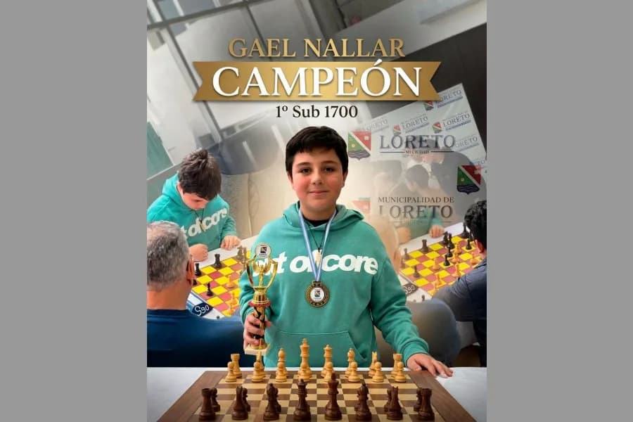 El joven bandeño Gael Nallar se consagró campeón de ajedrez en el Torneo Aniversario de Loreto