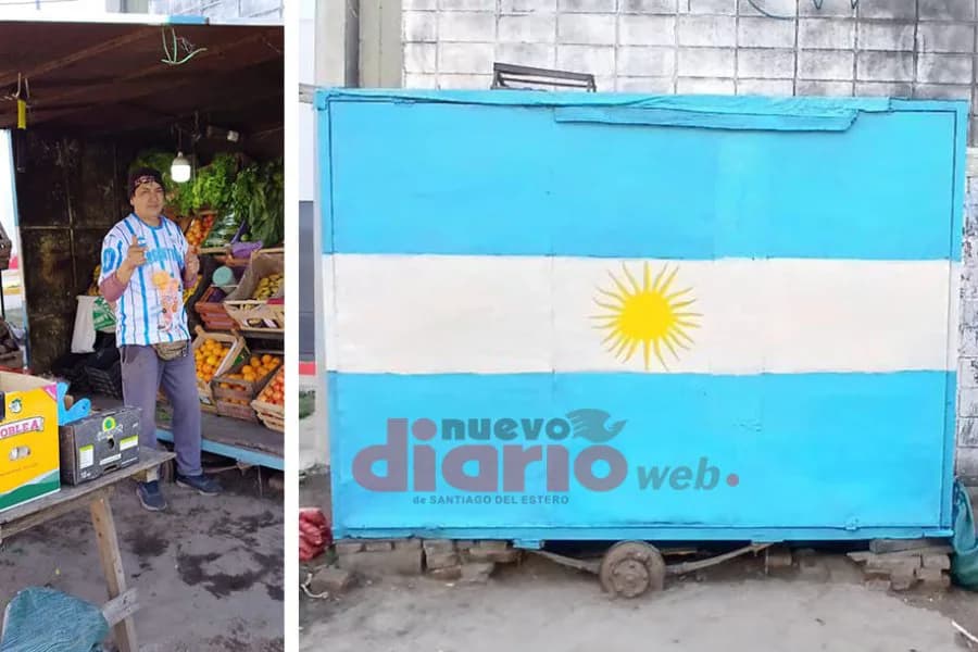 Un verdulero santiagueño pintó su puesto con los colores de la Selección y es furor en el barrio John Kennedy