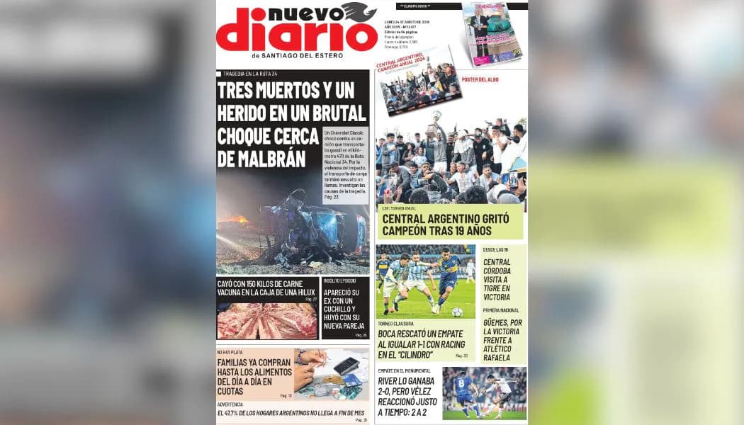 Ya está disponible la edición de este lunes de Nuevo Diario: mirá sus principales títulos