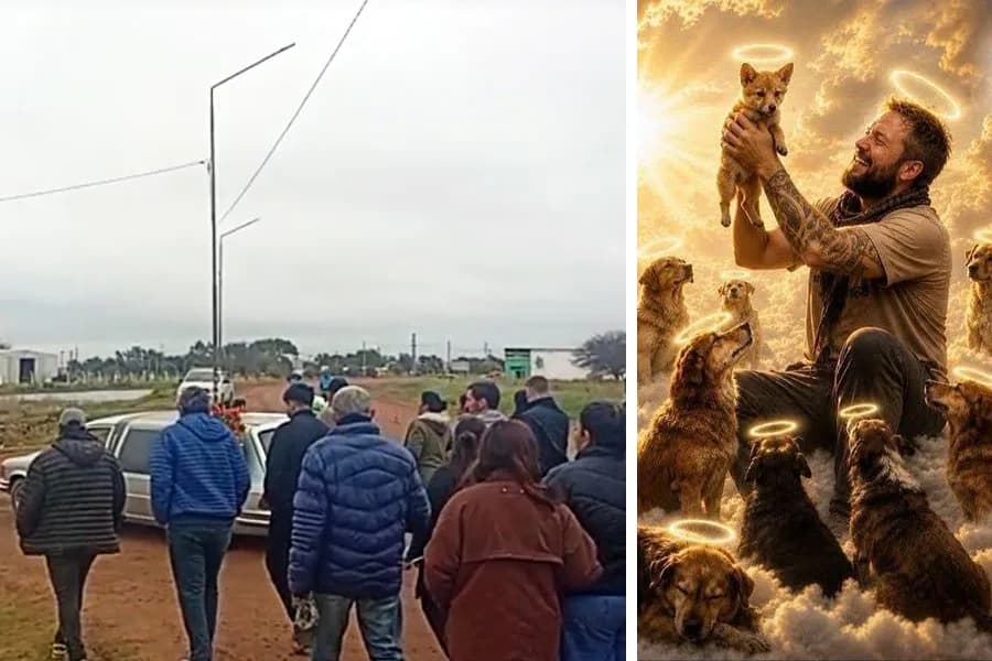 Perros callejeros despidieron con ladridos el paso del cortejo fúnebre del proteccionista Eduardo Riemersma en Bandera