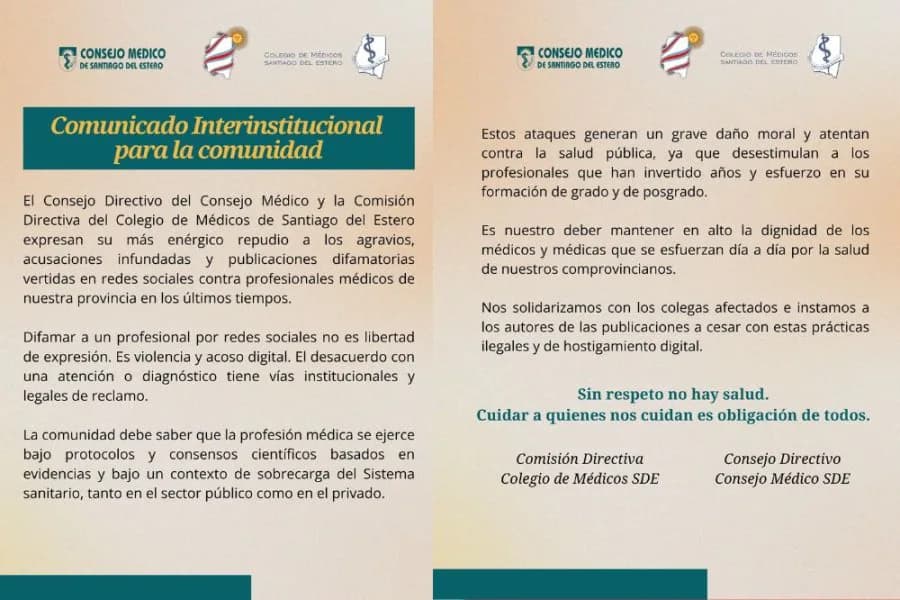 Fuerte repudio institucional ante los crecientes ataques a médicos en redes sociales
