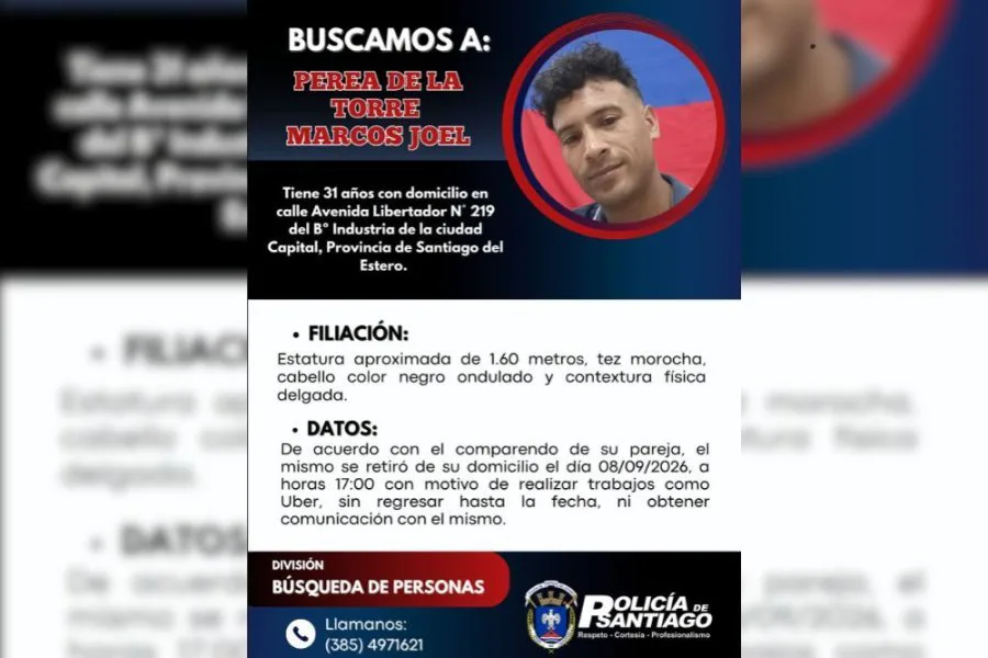 Urgente búsqueda de un joven santiagueño: salió a trabajar como Uber y no regresó