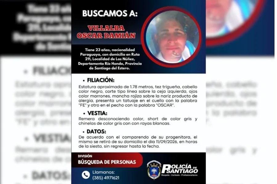 Buscan a un joven que salió de su casa la siesta del 11 de septiembre y todavía no aparece