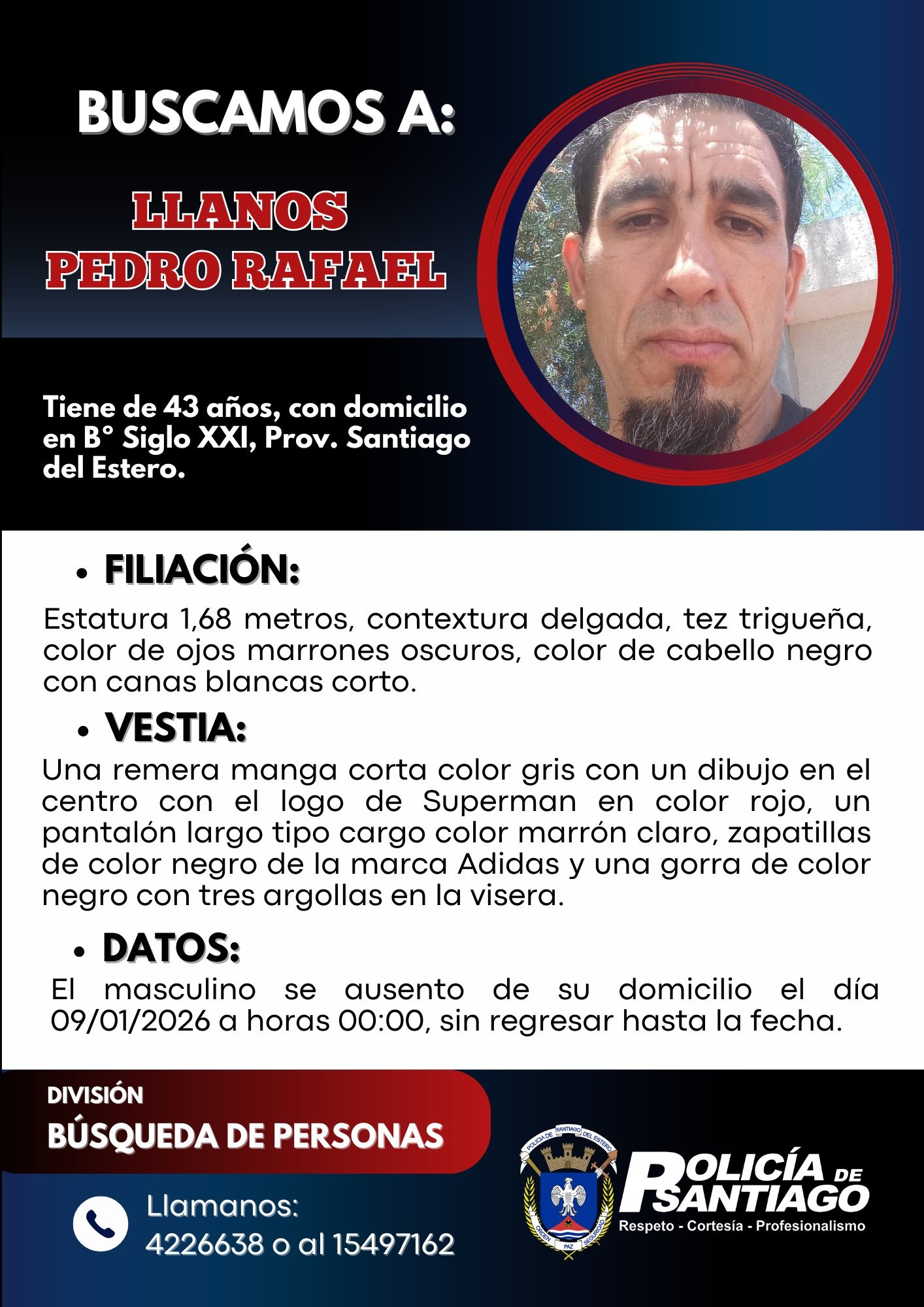 Buscan a un hombre de 43 años desaparecido en Santiago del Estero