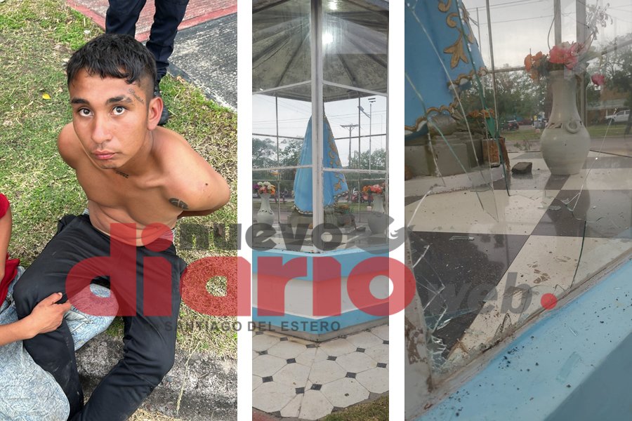 Destrozó puerta de una casa y gruta de la virgen, golpeó a una chica y cayó preso