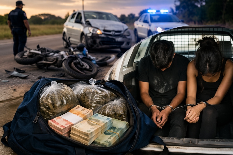 Dos salteños se accidentaron en Ruta 51 y pidieron no ser hospitalizados; tenían una mochila con droga y dinero